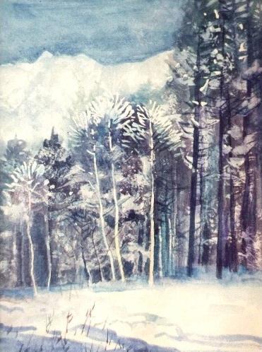 Zimný les, 2000, akvarel , 30x20 cm